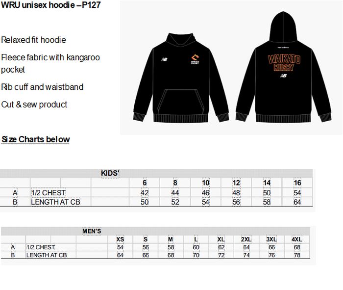 NEW BALANCE UNISEX WAIKATO RUGBY HOODIE
