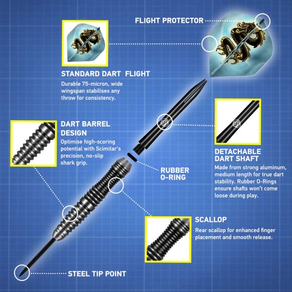 SHOT SCIMITAR STEEL TIP DART SET