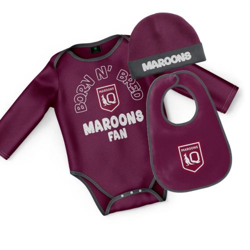 STATE OF ORIGIN MAROONS QLD BORN & BRED 3 PC GIFT SET