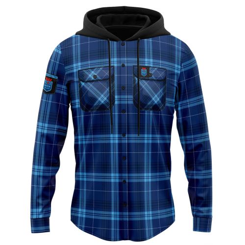 STATE OF ORIGIN NSW BLUES HIGHLAND HOODED FLANNEL SHIRT