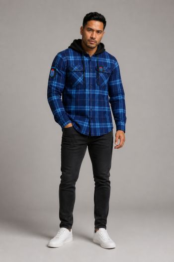 STATE OF ORIGIN NSW BLUES HIGHLAND HOODED FLANNEL SHIRT